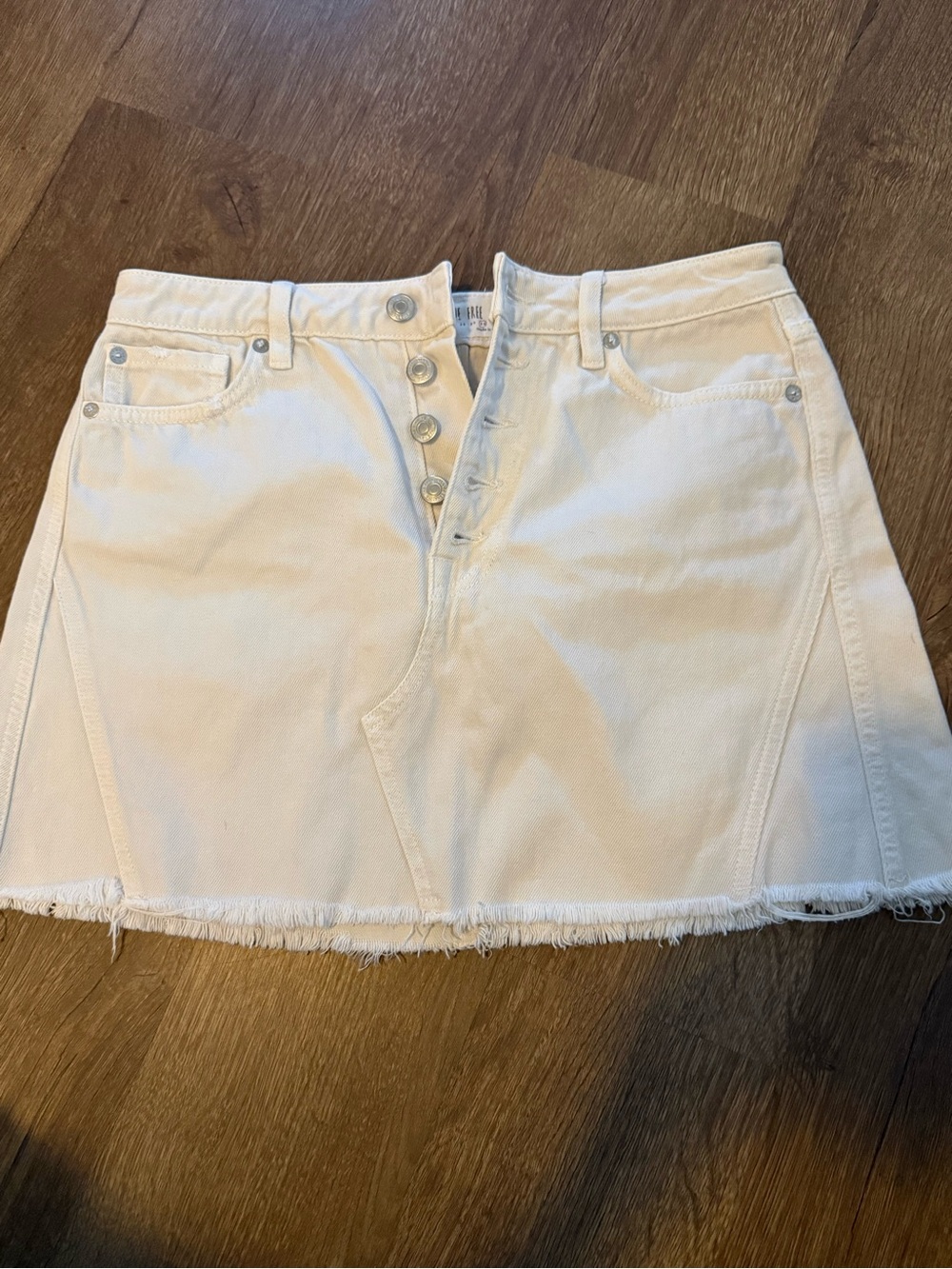 Free People Off-White Button-Front Mini Skirt
